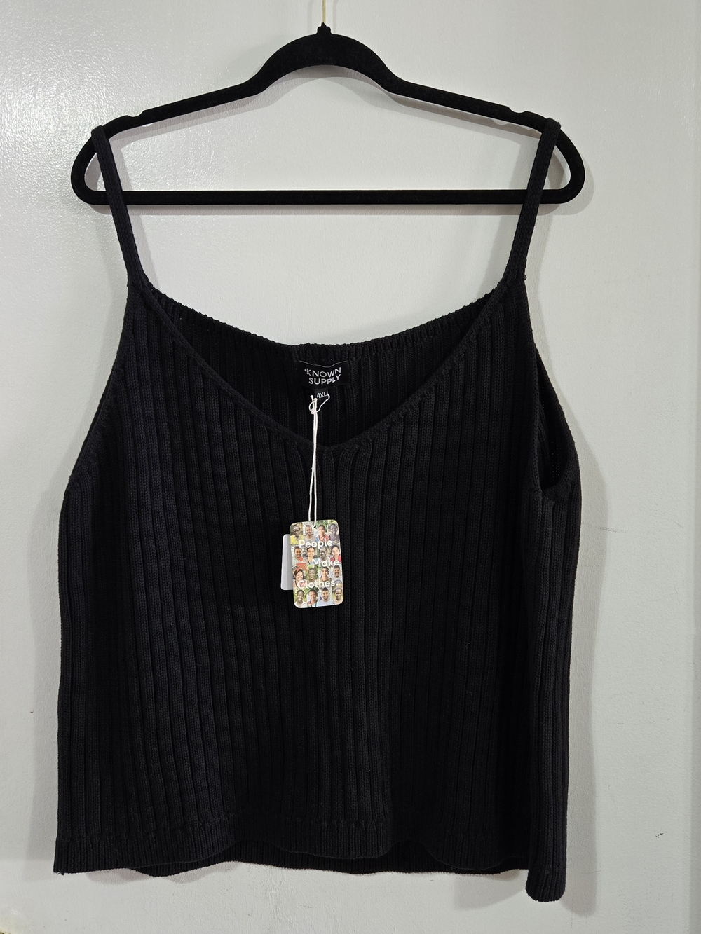 KNOWN SUPPLY 100% Organic Cotton Black Ribbed Sweater Tank Top 4X 3X New